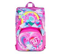 SJ GANG STYLE JAM GANG Zaino Scuola Estensibile JOYFUL PINS GIRL, Rosa, 24L, Zip Laterali, Inserto arcobaleno e pins amovibili, Tasca frontale, Tasca portaborraccia, Scuola elementare, Bambina