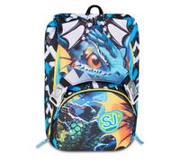 SJ GANG STYLE JAM GANG Zaino Scuola Estensibile Big METAL DRAGON BOY, Blu, 24 L, Zip laterali, ali drago sollevabili, Tasca portaborraccia, Scuola elementare e media, Bambino, Ragazzo
