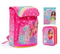 Zaino estensibile compatibile con Barbie - Schienale e Spallacci Imbottiti Dim. 29 X 40 X 13 (+9) + astuccio 3 piani + diario standard 2024 / 2025 + Penna sirene e portachiave pailettes