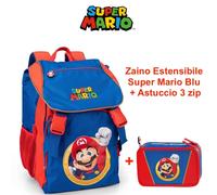 Zaino Estensibile Super Mario Blu + Astuccio 3 zip Super Mario Blu