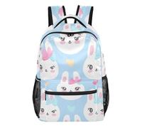 Zaino Farfalla Gufo Rosa con 4 Tasche Interne, Poliestere Leggero, Carino coniglio blu, Medium, Zaino casual per la scuola