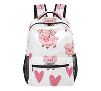 Zaino Farfalla Gufo Rosa con 4 Tasche Interne, Poliestere Leggero, Simpatico maiale rosa, Medium, Zaino casual per la scuola
