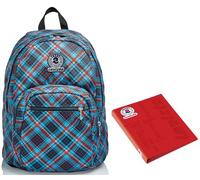 Zaino Format Invicta, Tartan, Blu, Doppio Scomparto, Scuola & Tempo Libero + Copertina ad Anelli