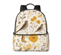 Zaino giallo con fiori selvatici per donne e uomini, autunno uccello, borsa da scuola per adolescenti, borsa per libri, zaino casual per università, viaggi, lavoro