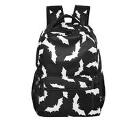 Zaino Giocoso Giraffe Verde con Tasche Multiple, Poliestere Leggero, Pipistrello bianco nero, Small, Zaino casual per la scuola | Versatile zaino da scuola unisex, con finiture in tessuto, leggero per tutti i giorni