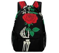 Zaino Goth Skull Love Skeleton Hand Holding Red Roses Black Backpack Resistente Zaini Grande Zainetto Per Office Scuola Outdoor