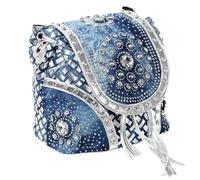 Zaino in denim con diamanti e nappe Borsa a tracolla per donna borsa multifunzionale con strass di cristallo, Argento, 8.3 inches, Zaino in denim multifunzionale