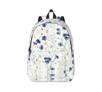 Zaino in tela con fiori selvatici e fiordalisi margherite borsa per computer portatile cinghie regolabili vintage casual scuola viaggi lavoro all'aperto campeggio, Nero , M