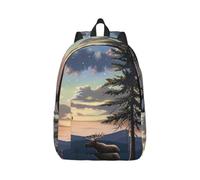 Zaino in tela leggera borsa per computer portatile Borsa da viaggio per adulti Unisex, Nero , M, Casual | Zaino per la scuola con stampa di alce e pini, per viaggi, scuola e campeggio