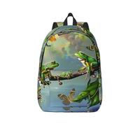 Zaino in tela leggera borsa per computer portatile Borsa da viaggio per adulti Unisex, Nero , S, Casual | Molte rane cantano sui rami, zaino estivo con farfalle stampate, zaino per la scuola per viaggi, scuola, campeggio,