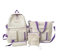 Zaino in tela per donna, elegante, per la scuola e l'università, leggero e resistente, con tasche multiple. (Beige #4, One Size)