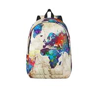 Zaino in tela unisex con stampa astratta mappa del mondo zaino carino per viaggi zaino sportivo casual estetico, Nero, M
