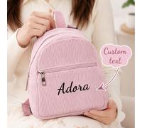 Zaino in velluto a coste personalizzato, personalizzabile con nome e testo, mini zaino da donna, borsa a tracolla casual da viaggio, regalo per l'uso quotidiano LetterePoliestere