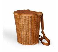 Zaino in Vimini con Spallacci Resistente Cesto in Vimini con Coperchio Leggero