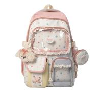 Zaino Ita da donna in nylon con inserto trasparente con display a spillo, zaino con ciondolo per ragazze adolescenti, scuola, cosplay, concerti regali, Rosa, 16.93x12.2x6.69(inch), Casual