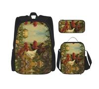 Zaino Kawaii con portapranzo, set 3 in 1 astuccio abbinato, magico natalizio, Polli e fattoria, Taglia unica
