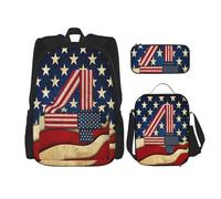 Zaino Kawaii con portapranzo Set 3 in 1 astuccio abbinato, mappa del mondo astratta, 4 luglio Bandiera patriottica, Taglia unica