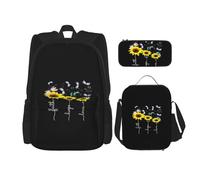Zaino Kawaii con portapranzo, set 3 in 1 astuccio abbinato, note musicali volanti botaniche, Girasole, Taglia unica