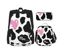 Zaino Kawaii con portapranzo, set 3 in 1 astuccio abbinato, note musicali volanti botaniche, Mucca di latte bianco nero, Taglia unica