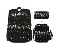 Zaino Kawaii con portapranzo, set 3 in 1 astuccio abbinato, note musicali volanti botaniche, Scheletro danzante, Taglia unica