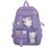 Zaino Kawaii con spilla, gatto pesce, bambola fard, grande capacità carino orso accessori zaino per la scuola zaino multi tasca per ragazze adolescenti, Viola, M