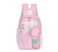Zaino Kawaii per ragazze adolescenti - grazioso zaino da scuola estetico con accessori divertenti, borsa per libri in nylon leggero per campus medio, liceo e università, 5 colori disponibili, rosa