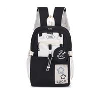 Zaino Kawaii per ragazze adolescenti - grazioso zaino da scuola estetico con accessori divertenti, borsa per libri in nylon leggero per campus medio, liceo e università, 5 colori disponibili, Nero