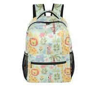 Zaino Koi Fish Green Leaves con tasche multiple e cinghie regolabili, Animali Della Giungla, Small, Zaino casual per la scuola