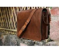 Zaino Laptop In Vera Pelle Vintage Da Uomo Messenger Bag Satchel 11"