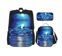 Zaino leggero con pulcino, set da 3 pezzi, con borsa per il pranzo, astuccio per ufficio e scuola, Dolp Oceano Blu, Taglia unica, Zaini Daypack