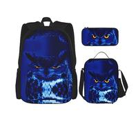 Zaino leggero con pulcino, set da 3 pezzi, con borsa per il pranzo, astuccio per ufficio e scuola, Gufo blu 2, Taglia unica, Zaini Daypack