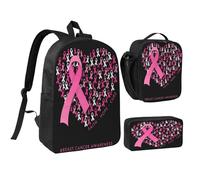 Zaino leggero da 17 pollici con nastro rosa per la consapevolezza del cancro al seno, fede, speranza, amore, girasole, set da pranzo per uomo e donna, 3 pezzi