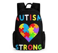 Zaino leggero da uomo e da donna, a forma di cuore colorato con puzzle, per la consapevolezza dell'autismo, nero, grande capacità, con spallacci imbottiti, per sport, lavoro, passeggiate, ciclismo