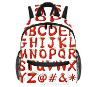 Zaino leggero per bambini da 3 a 8 anni, con lettere dell'alfabeto e fragole, Multicolore 1., 25.4x10x30 CM/10x4x12 in