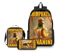 Zaino leggero per la scuola dei bambini 3 pezzi, borsa da scuola italiana Brainrot Tung Tung per bambini, borsa da 17 pollici, borsa a cartella, adatta per l'uso quotidiano nel campus,Style2