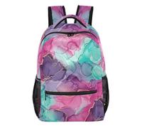 Zaino Mahjong cinese bianco con tasche multiple e cinghie regolabili, Rosa Viola Teal, Small, Zaino casual per la scuola