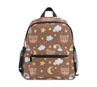 Zaino marrone con faccine di orso carino per bambini e bambine, piccolo zaino per asilo per ragazzi con targhetta per il nome, borsa per la scuola per bambini, Carino Orso Faces Marrone, 6-8 Years