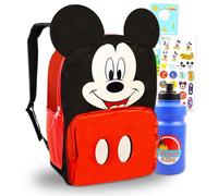 Zaino Mickey Mouse per bambini - Bundle con mini zaino deluxe da 30,5 cm con orecchie 3D più adesivi, bottiglia d'acqua, altro | Set di forniture scolastiche Mickey Mouse