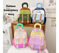 Zaino mini personalizzato con ricamo colorblock per ragazze, carino e leggero, borsa a spalla alla moda con doppio spallaccio, lettera, colorato, bambini, ritorno a scuola Taglia unicaPoliestere