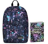 Zaino Monoscomparto Seven IschoolPack, Blu e Rosa, Con Power Bank integrato e Usb Plug, Scuola e Viaggio + Seven Diario 12 Mesi, Nero, Ragazza