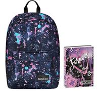 Zaino Monoscomparto Seven IschoolPack, Blu e Rosa, Power Bank Integrato e Usb Plug, Scuola e Viaggio + Seven Diario 12 Mesi, Viola, Ragazza