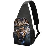 Zaino Monospalla Antifurto Zaini A Tracolla Per Lavoro, Scuola, Running Leopards With Blue Eyes Print Poliestere Zaino A Tracolla Piccolo