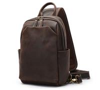 Zaino Monospalla Classico Uomo in Vera Pelle, Borsa a Tracolla Casual da Viaggio, Zainetto a Spalla da Uomo, Borse da Petto Vintage per Tablet da 10,5 Pollici