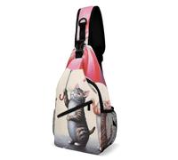 Zaino Monospalla Poliestere Daypack Per Lavoro, Escursionismo, Viaggi Cute Cats Dancing With Umbrella Printed Antifurto Zaino A Tracolla Piccolo