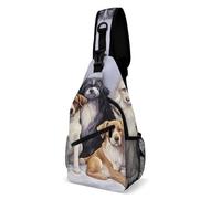 Zaino Monospalla Poliestere Sling Bag Per Lavoro, Scuola, Campeggio Winter Dogs Christmas Day Printed All'Aperto Daypack