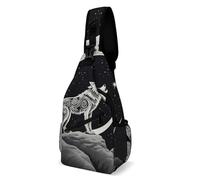 Zaino Monospalla Wolf Howling Moon Poliestere Borsa A Tracolla Militare Multiuso Borsa A Spalla Uomo per Outdoors Donna Palestra