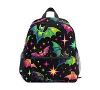 Zaino nero a forma di pipistrello di Halloween per bambini e bambine, mini borsa da viaggio per libri con targhetta per il nome, Halloween pipistrello nero, 3-5 Years, Zaini Carino