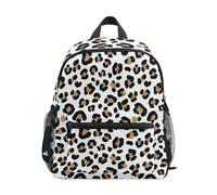Zaino nero marrone leopardato bianco per bambini ragazzi ragazze, piccolo zaino, Nero Marrone Leopardo Bianco, Small, Zaini Cool Soccer Print | Zaini leggeri per bambini da 3 a 8 anni, con targhetta per il nome