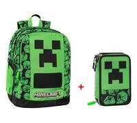 Zaino Organizzato 3 Tasche Scuola Minecraft Pixel + Astuccio 3 zip completo 2025