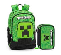 Zaino Organizzato Doppio Scomparto Scuola Minecraft Pixel + Astuccio 3 zip pieno